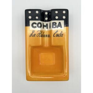 Cohiba Cigar Ashtray Large Ceramic Rectangle 8” x 5” Yellow Black White Vintage